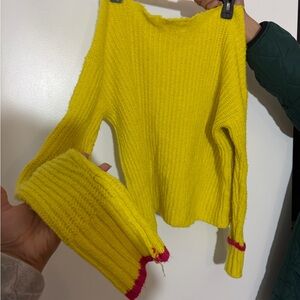 Anthropologie Bright Yellow Crew Neck Sweater